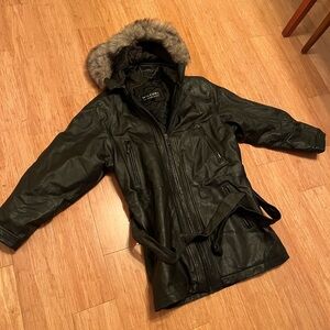 Wilson Womens Black Leather Jacket with Fur Hood
